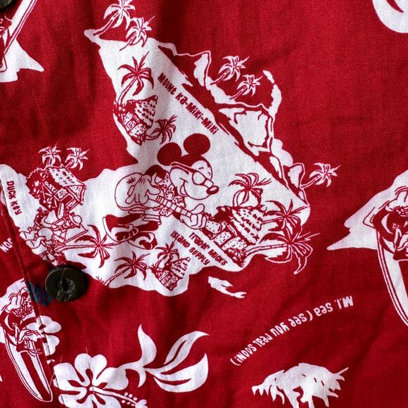 VINTAGE Disney World Men's S Trader Mick's Surf Gear Hawaiian Shirt in Red WDW - Picture 4 of 7